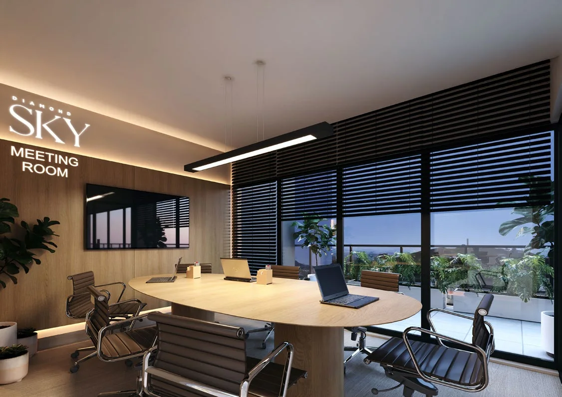 Sky Meeting Room, sala de reuniões com mesa oval