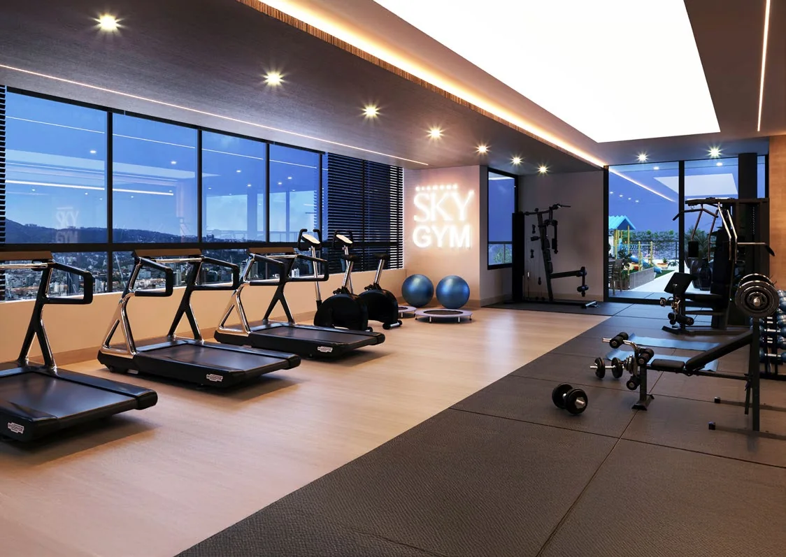 Sky Gym, academia com esteiras e janelas amplas